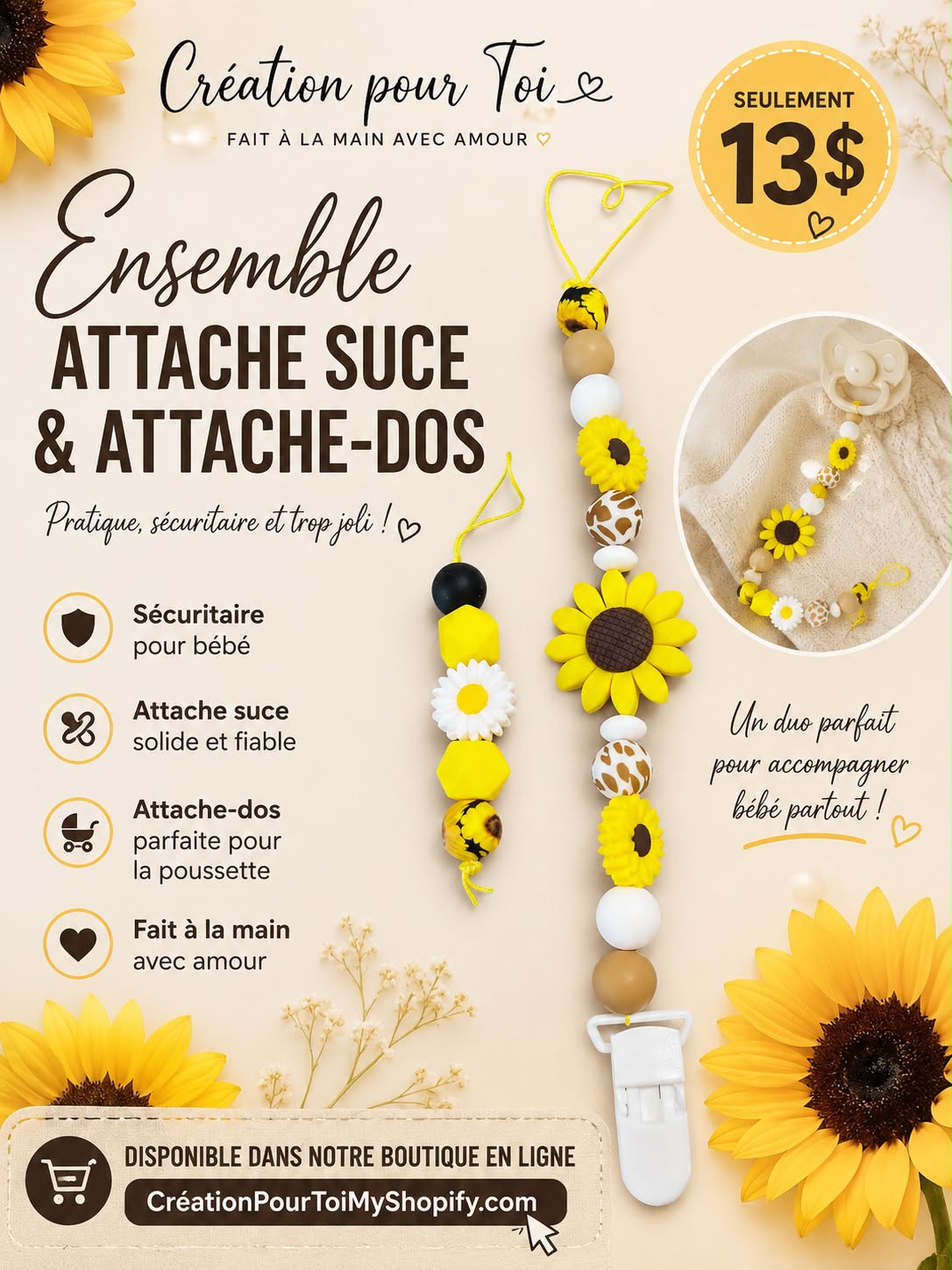 Ensemble Attache tétine et Attache zip