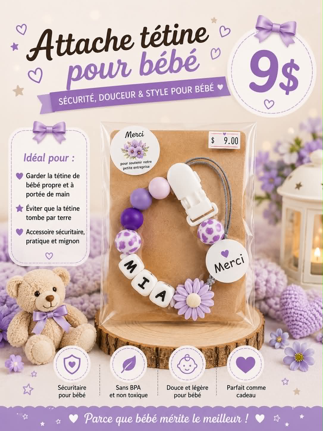 Attache tétine pour Bébé MIA
