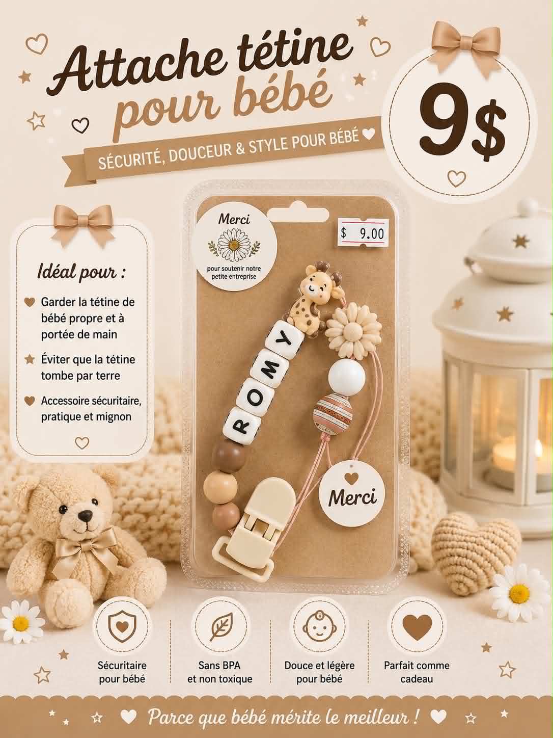 Attache tétine pour Bébé ROMY