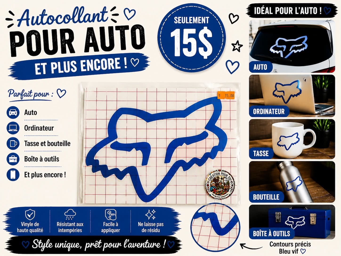 STICKER POUR VOITURE FOX BLEU
