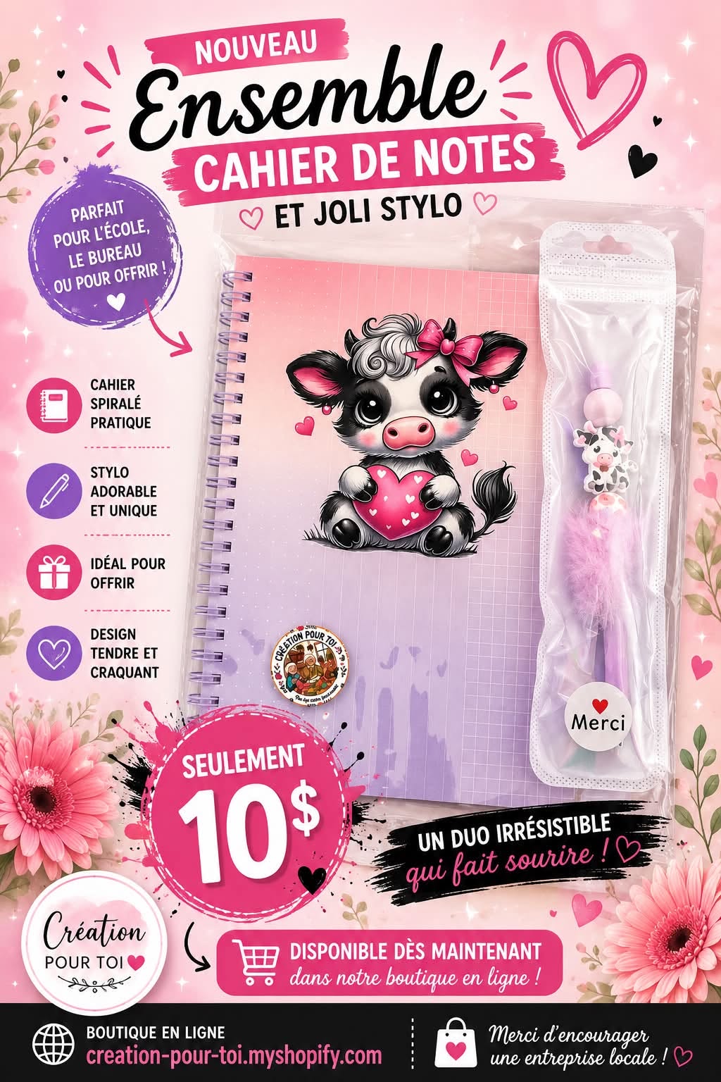 CAHIER NOTE STYLO (VACHE)
