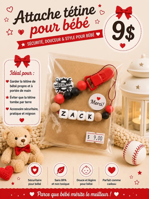 Attache tétine pour bébé «Zack»