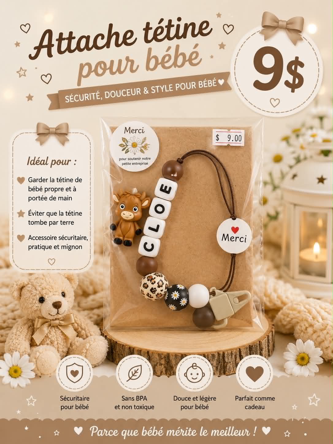 Attache tétine pour Bébé CLOÉ